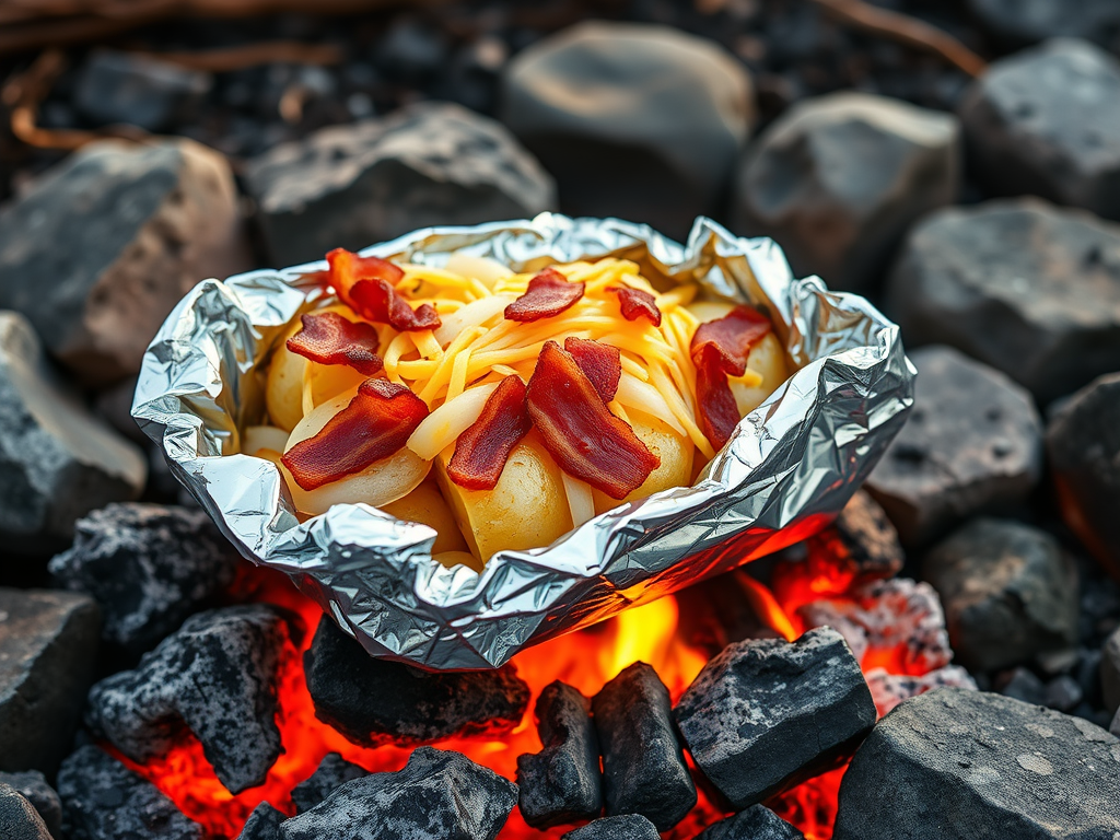 Easy Turkey Bacon and Cheese Potato Campfire Recipe