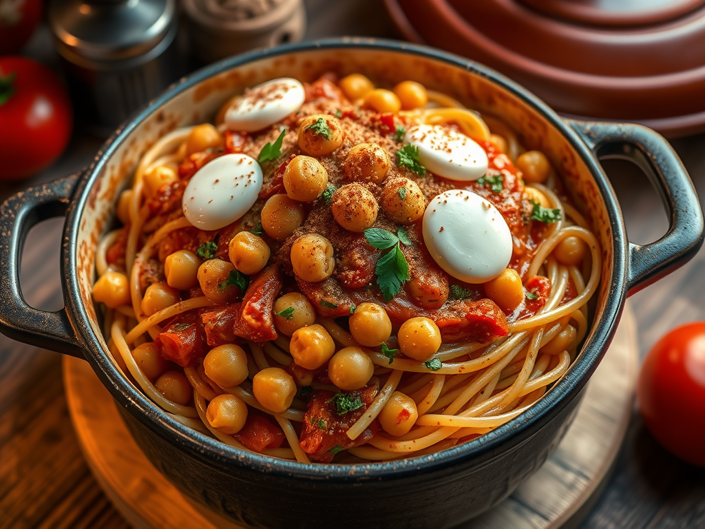 One-Pot Spaghetti with spiced chickpeas