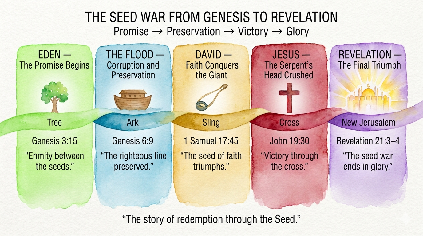 🌿 Seed War Timeline — From Genesis to Revelation